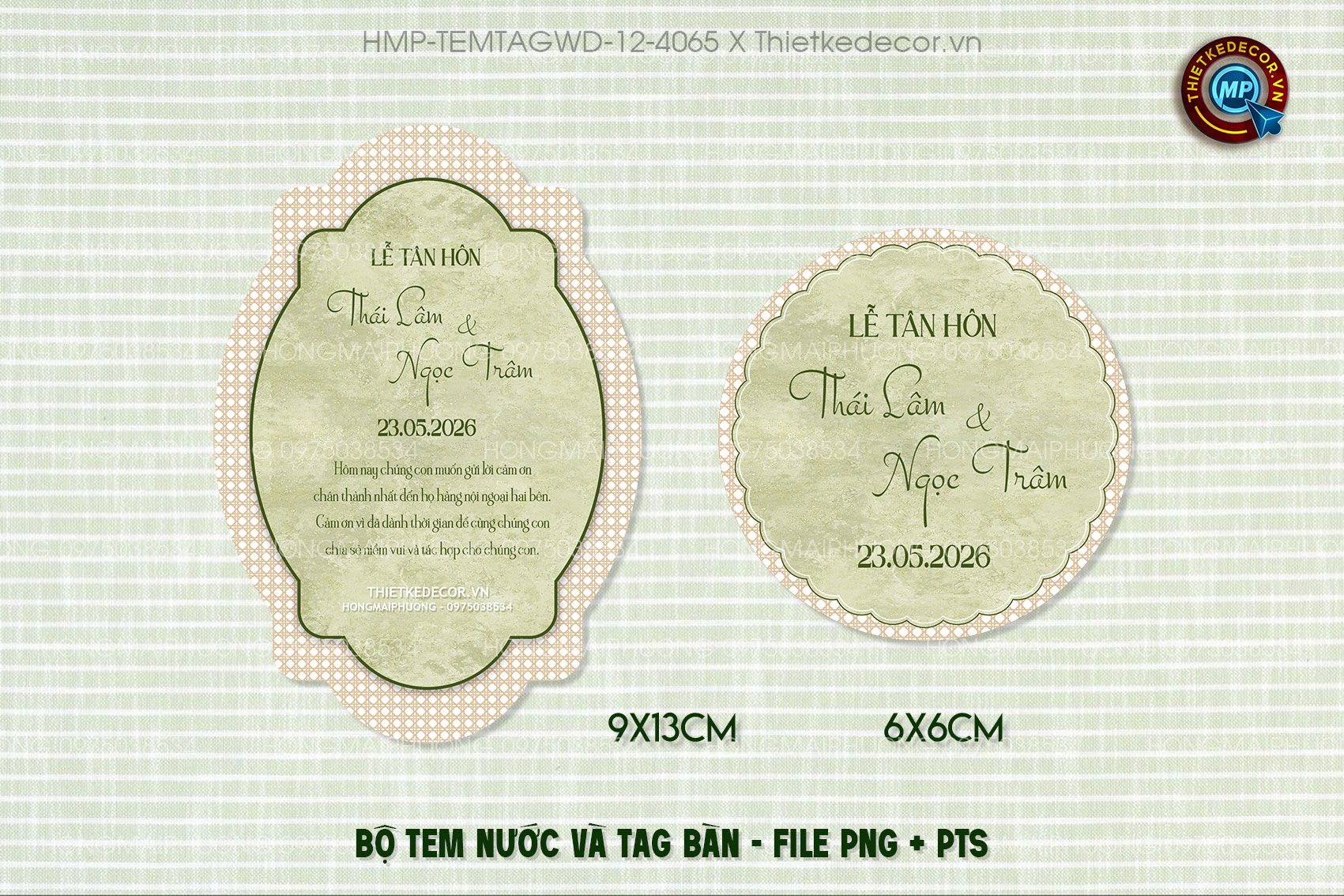Bộ Tem nước tag bàn tone xanh lá Vintage